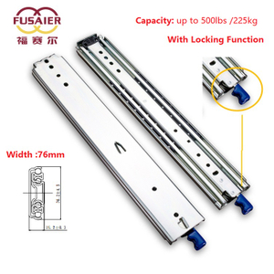 Foshan 76mm full extension 500lb 225kg Lock-In Lock-out Locking ball bearing kitchen telescopic channel heavy duty telescopic drawer slides for industrial