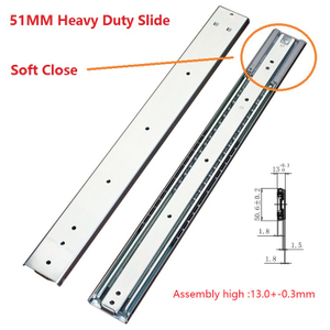 Heavy duty ball bearing damper buffer drawer sliders full extension telescopic channel slide 51mm soft close cabinet slide