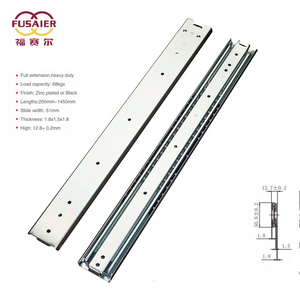 70kg 155lbs Full Extension Ball Bearing Drawer Sliders Heavy Duty Telescopic Slide Rails 3 Fold Telescopic Channels