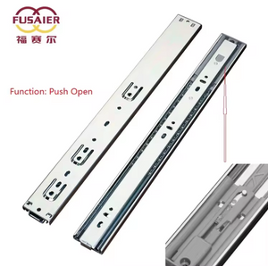 Fusaier OEM Furniture Cabinet Accessories Hardware Full Extension Push Open Drawer Telescopic Rails Ball Bearing Drawer Sliders Press Slide Out Kitchen Cabinet guide sliding runners