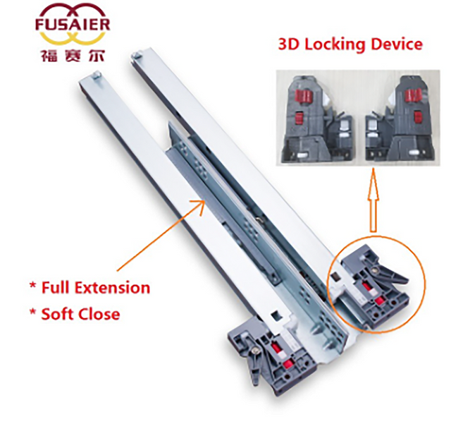 77lb Concealed Folding Silver Soft Close Undermount Telescopic Rails Hidden Damper Soft Closing Drawer Sliders With 3D 2D Adjustment Handle